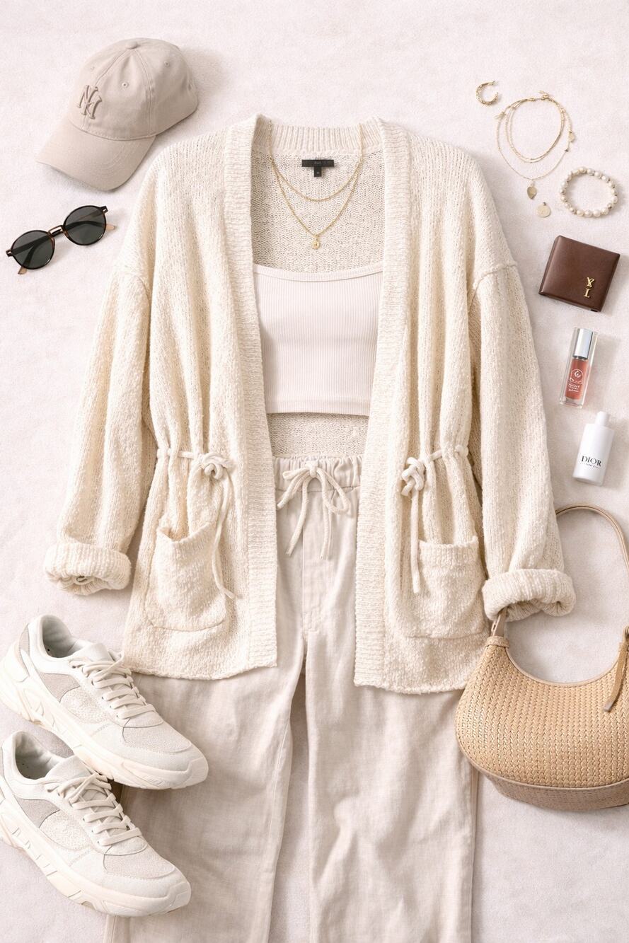 PAIGE Women's Marlee Cotton Open Knit Cardigan Oatmeal Cream Neutral Size M